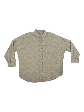 American Eagle Shirt Women's S Beige Eyelet Embroidered Oversized Button Up Boho